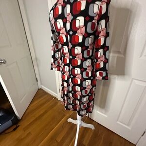 Geometric Print Dress - Black, Red, White